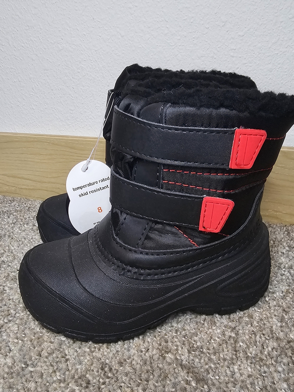 Kids Black Winter Boots with Red Accents - Brand